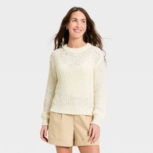 A New Day - Women's Long Sleeve Round Neck Tape Yarn Pullover  Cream